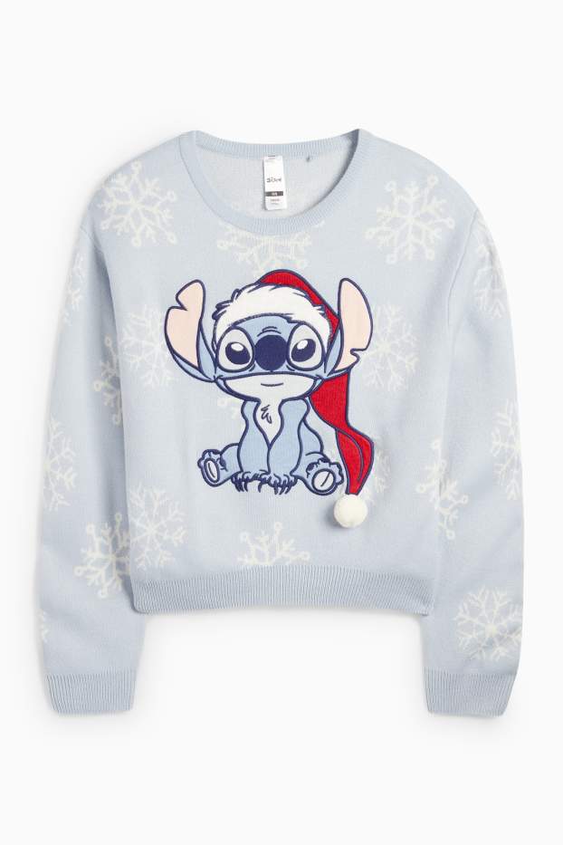 Bambine - Lilo & Stitch - maglione natalizio - azzurro