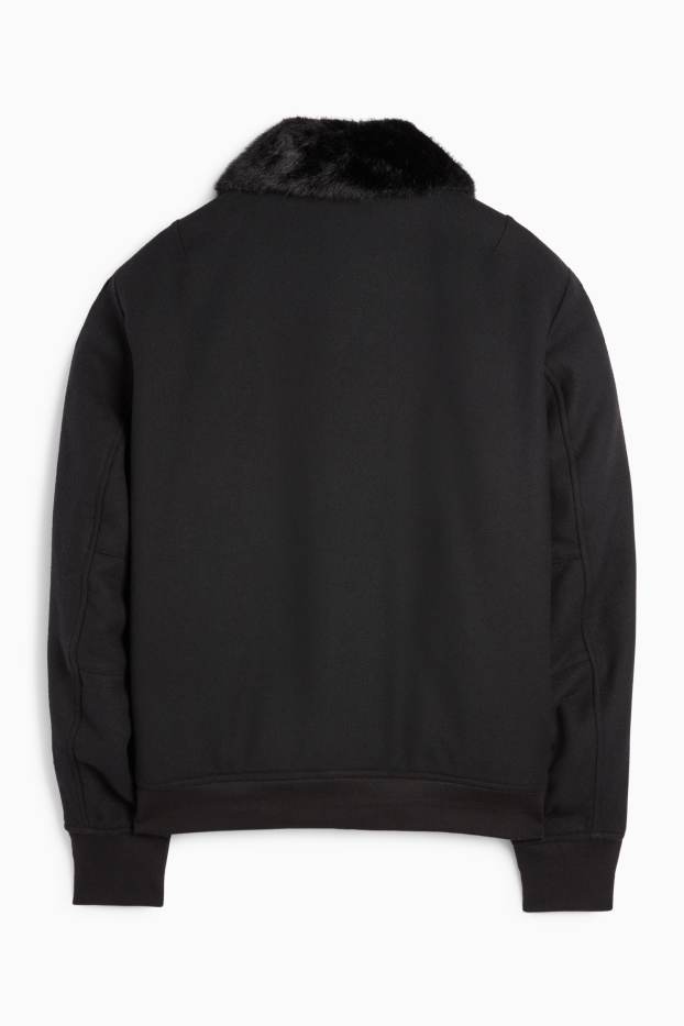 Uomo - Giacca con riporto di ecopelliccia - nero