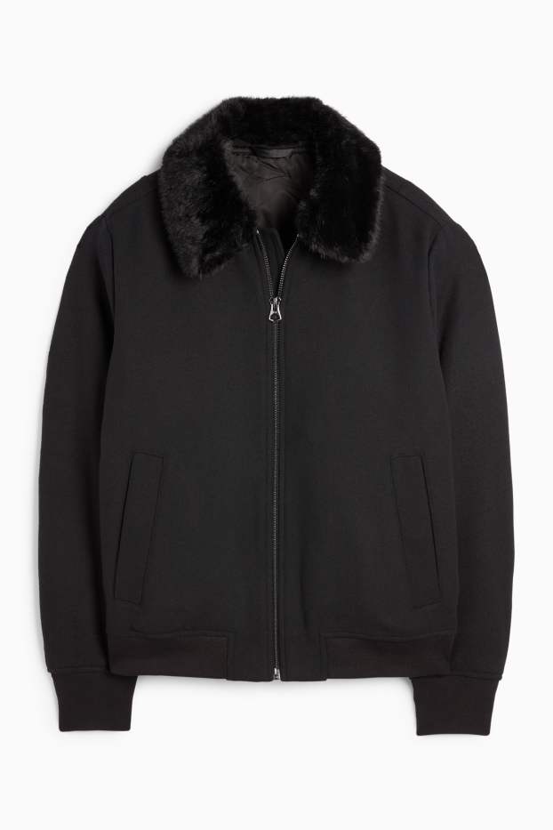 Uomo - Giacca con riporto di ecopelliccia - nero