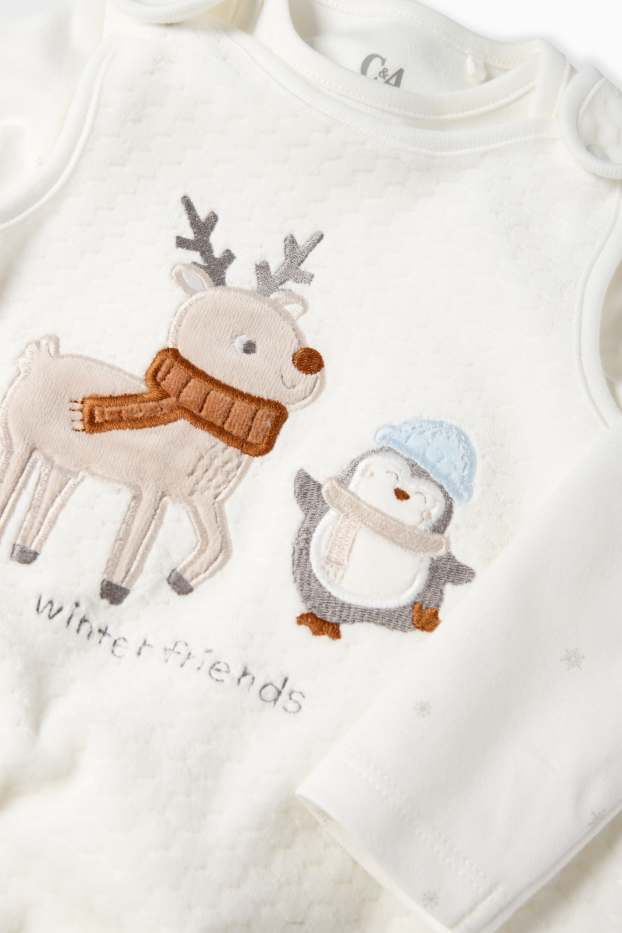 Neonati - Cervo e pinguino - set con tutina - 2 pezzi - bianco