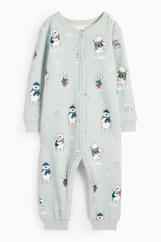 Baby Jungen - Winnie Puuh - Baby-Schlafanzug - plüschgefüttert - mintgrün