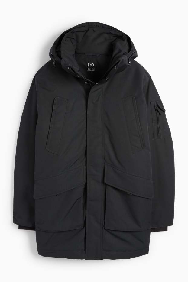 Men - Parka with hood - lined - water-repellent - black