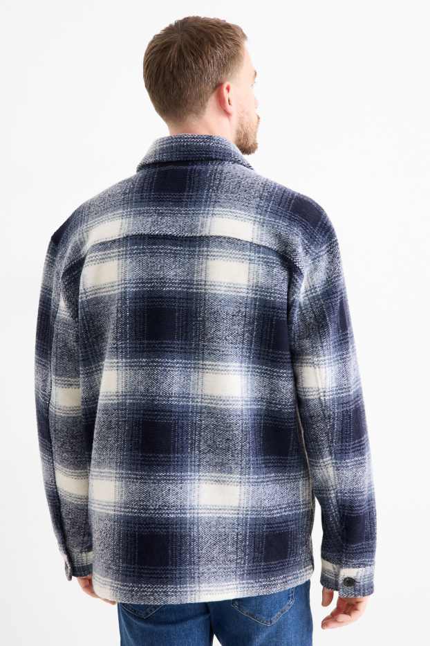 Uomo - Giacca camicia - relaxed fit - colletto all'italiana - a quadretti - blu scuro / bianco