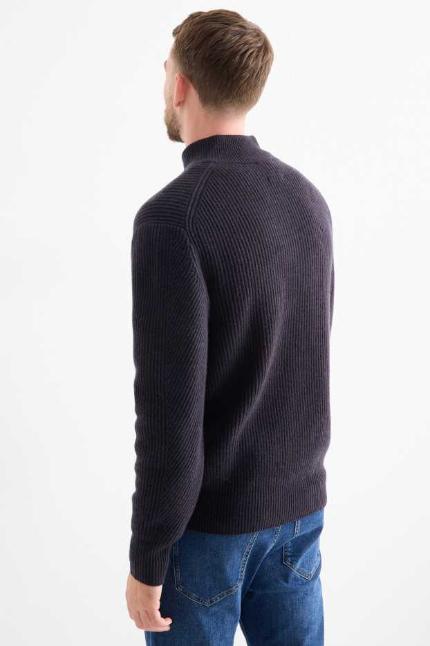 Hombre - Cárdigan con mezcla de cachemir - mezcla de lana - de canalé - azul oscuro