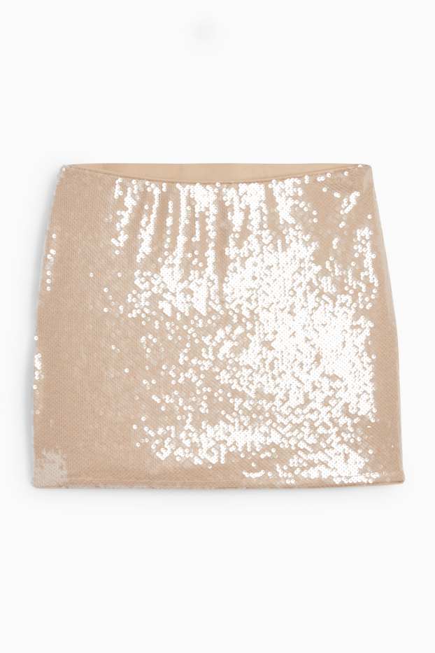 Damen - Pailletten-Minirock - beige