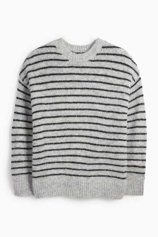 Women - Jumper - striped - gray