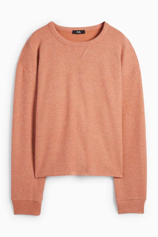 Donna - Felpa - a coste - arancione-rosso