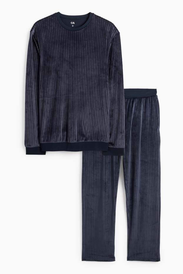 Herren - Winterpyjama - gerippt - dunkelblau