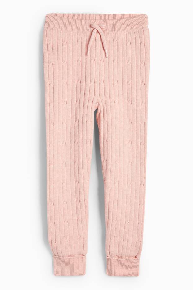 Bambine - Pantaloni sportivi termici - motivo treccia - rosa