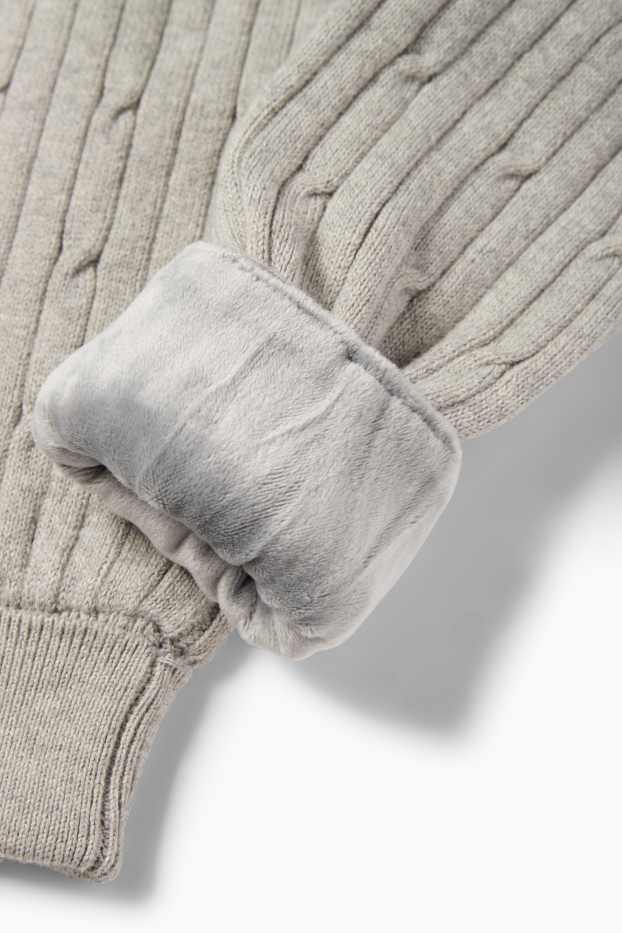 Kinder Mädchen - Thermo-Strick-Jogginghose - Zopfmuster - hellgrau-melange