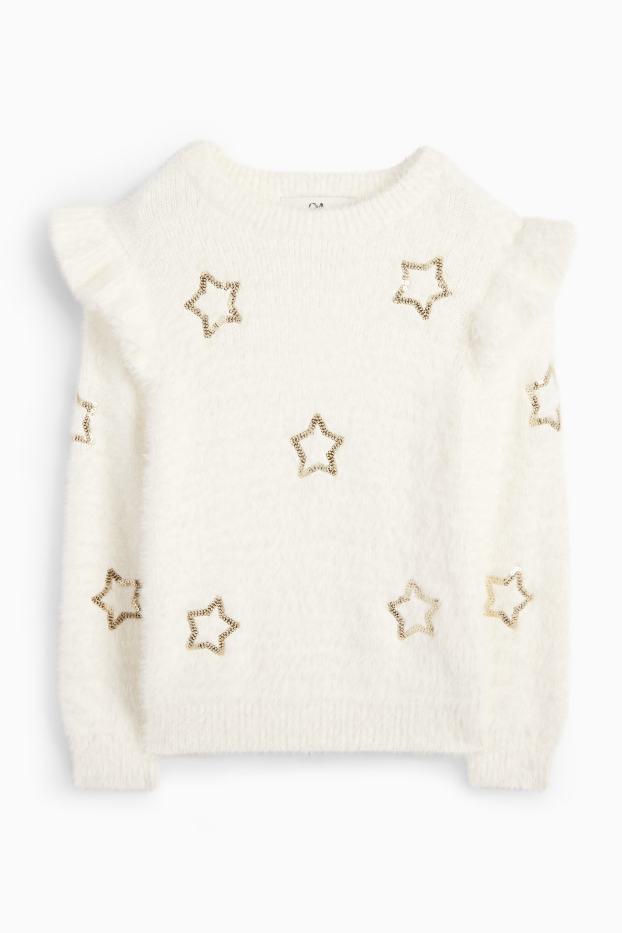 Children Girls - Star - jumper - cremewhite