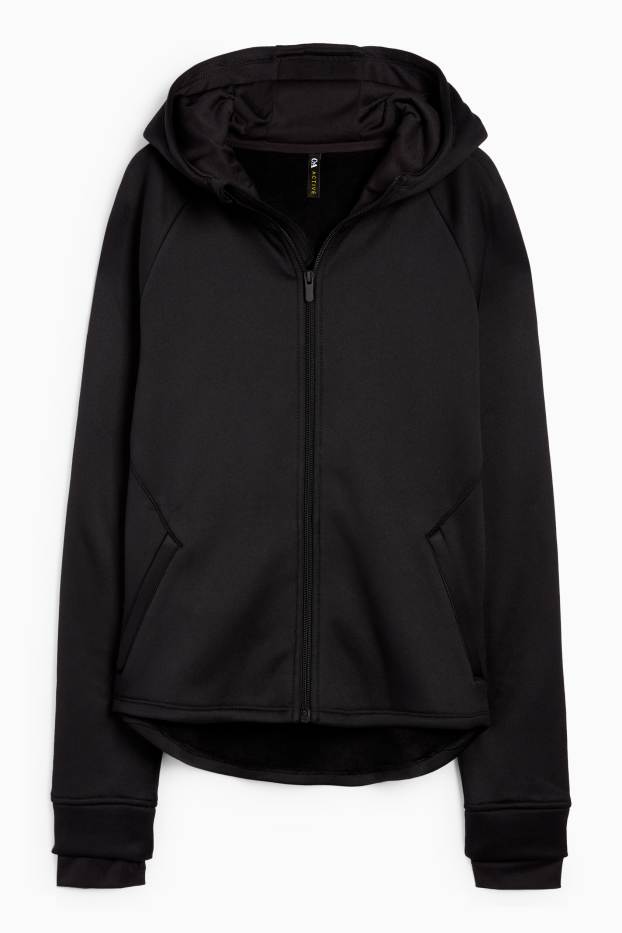Dames - Vest van sweatstof met capuchon - zwart