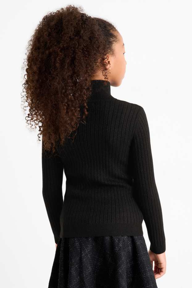 Kinder Mädchen - Rollkragenpullover - gerippt - schwarz