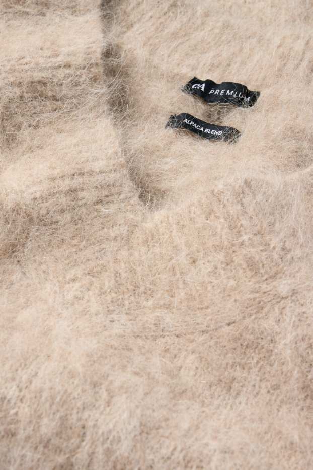 Dames - Trui met V-hals - mix van alpacawol - beige