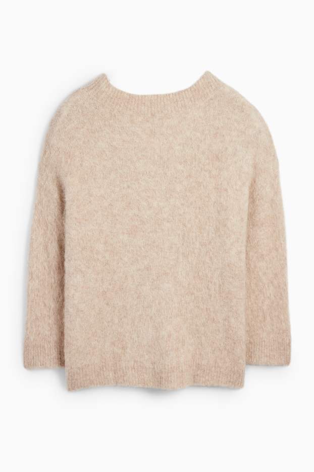 Dames - Trui met V-hals - mix van alpacawol - beige