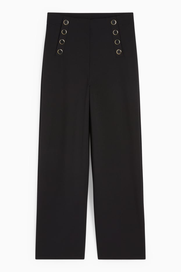 Dámské - Žerzejové kalhoty - mid waist - wide leg - černá
