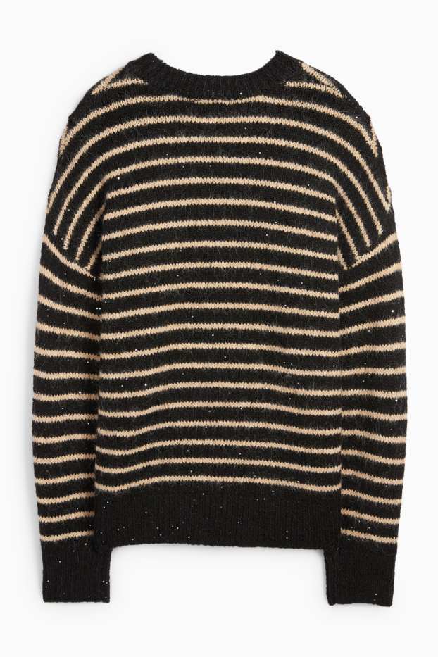 Dámské - Svetr - pruhovaný - černá/béžová