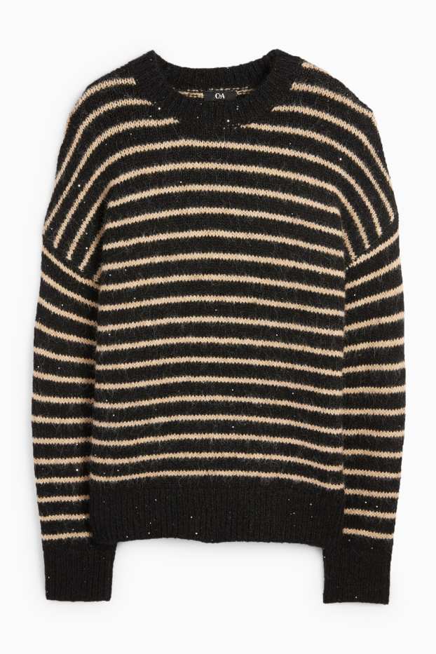 Dámské - Svetr - pruhovaný - černá/béžová