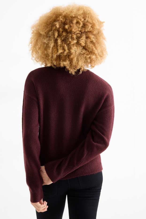 Femmes - Pull orné de pierres de strass - bordeaux