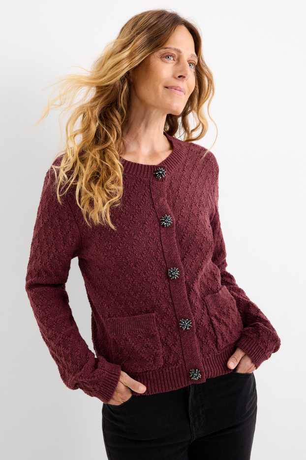 Damen - Strickjacke - strukturiert - bordeaux