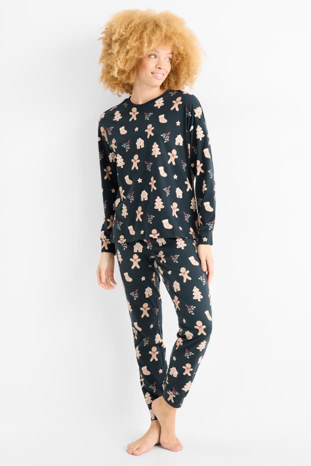 Damen - Mini Me - Damen-Weihnachts-Pyjama - gemustert - dunkelgrün