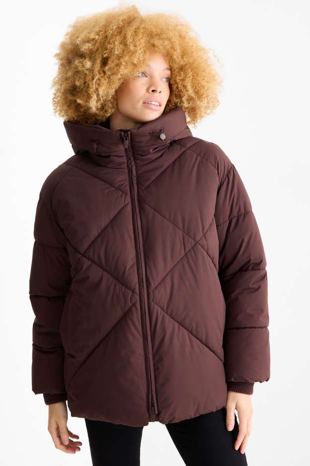 Dames - Jas met stiksels en capuchon - waterafstotend - rood