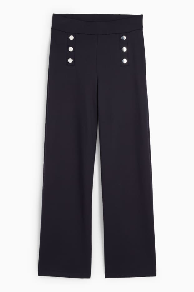 Femei - Pantaloni din jerseu - talie înaltă - wide leg - albastru închis