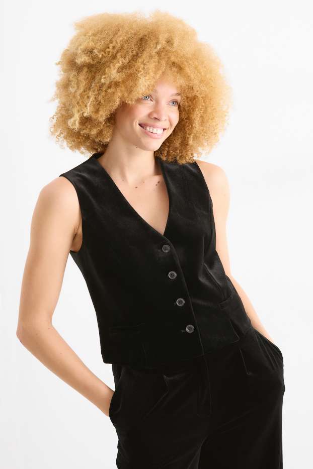Mujer - Chaleco de terciopelo - colección modular - regular fit - negro