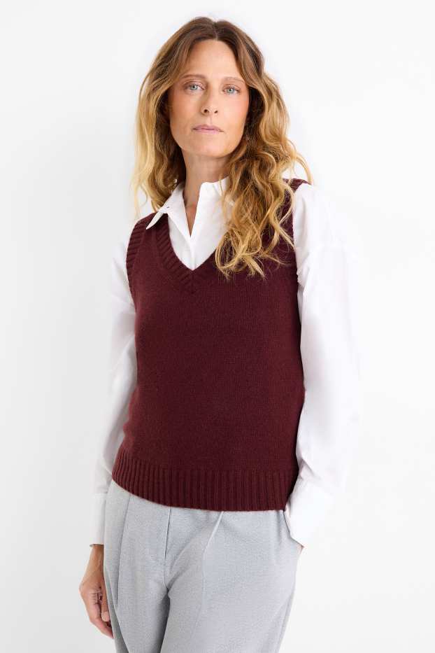 Femmes - Débardeur en cachemire mélangé - laine mélangée - bordeaux