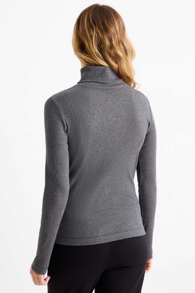 Damen - Rollkragenshirt - gerippt - dunkelgrau