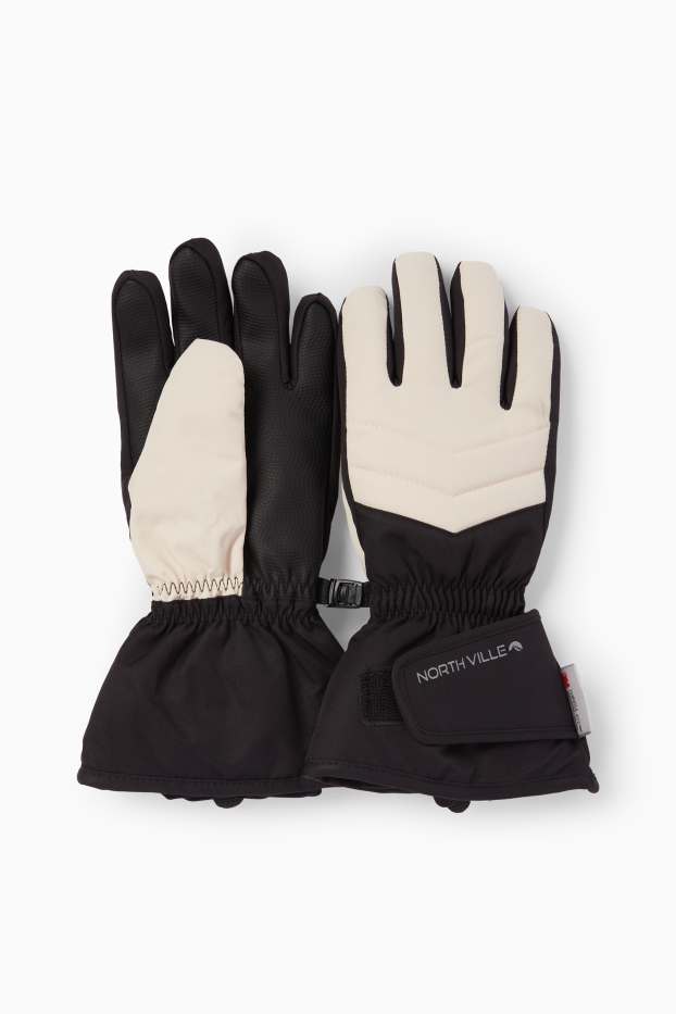 Niñas - Guantes de esquí - impermeables - negro / beis