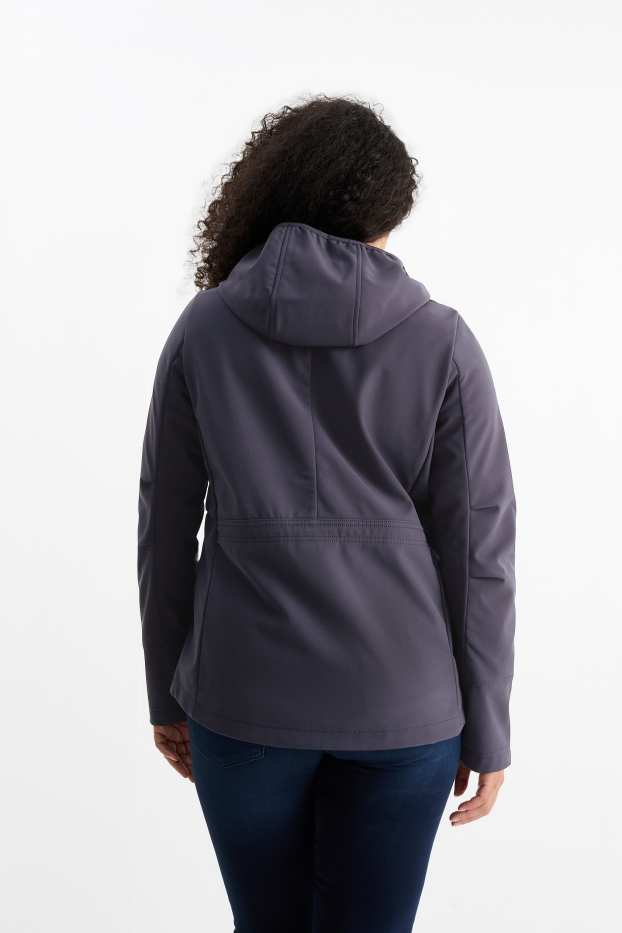 Women - Softshell jacket with hood - water-repellent - 4-Way Stretch - dark blue