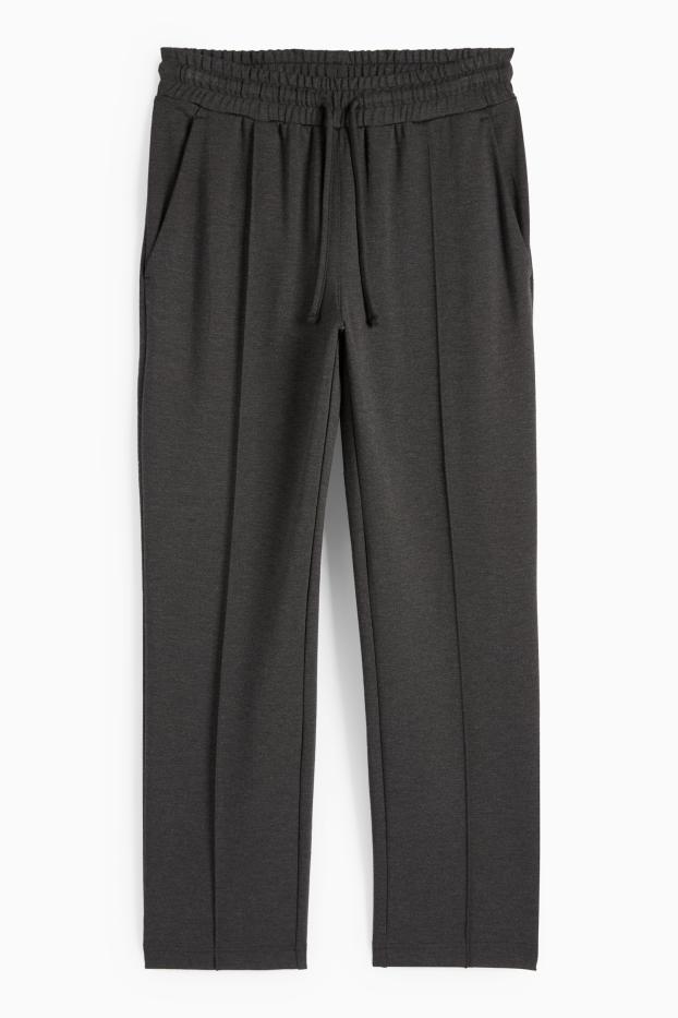 Dámské - Žerzejové kalhoty - mid waist - tapered fit - tmavošedá