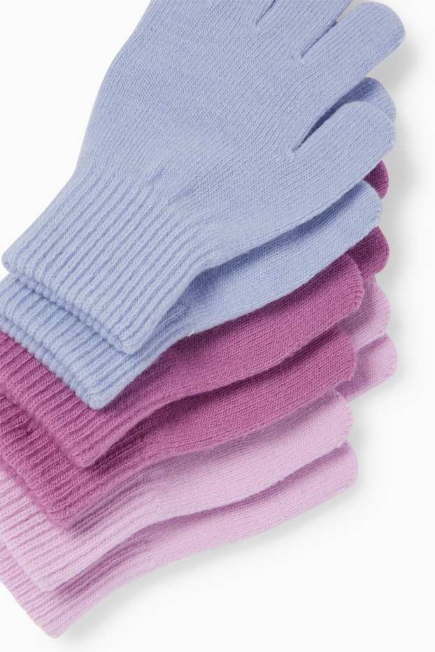 Kinderen: meisjes - Set van 3 paar - handschoenen - lichtpaars