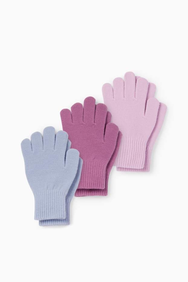 Kinderen: meisjes - Set van 3 paar - handschoenen - lichtpaars