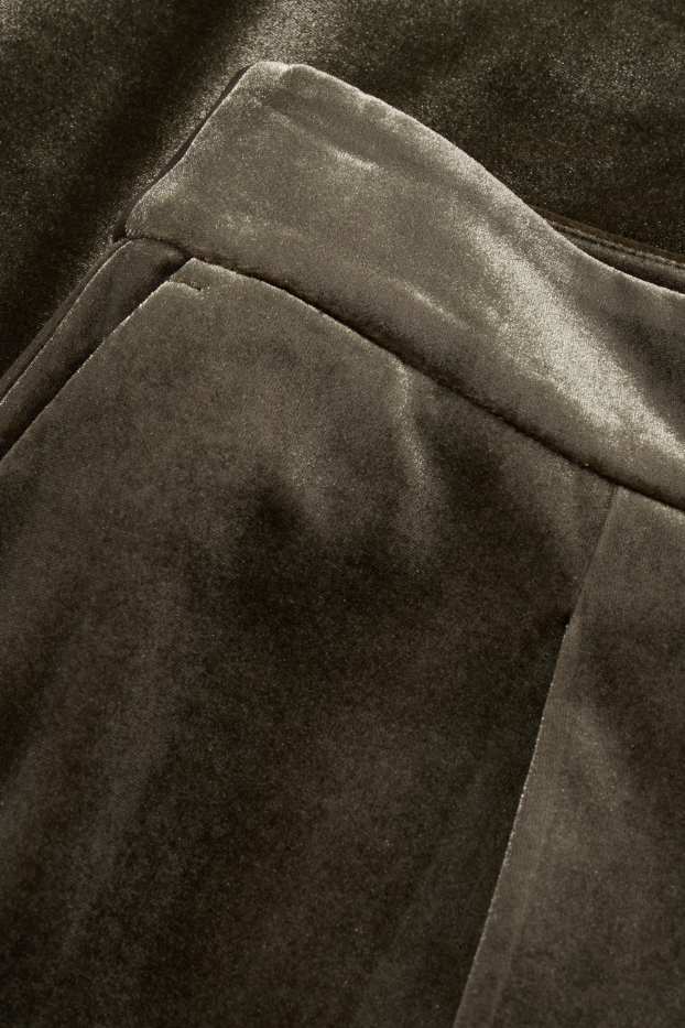 Dámské - Business sametové kalhoty - mid waist - wide leg - zelená