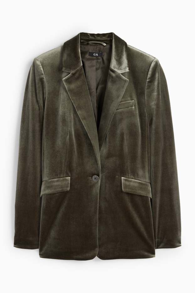 Women - Long velvet blazer - regular fit - green