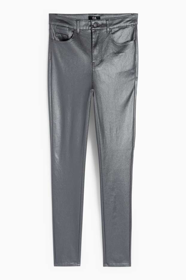 Damen - Stoffhose - High Waist - Skinny Fit - grau