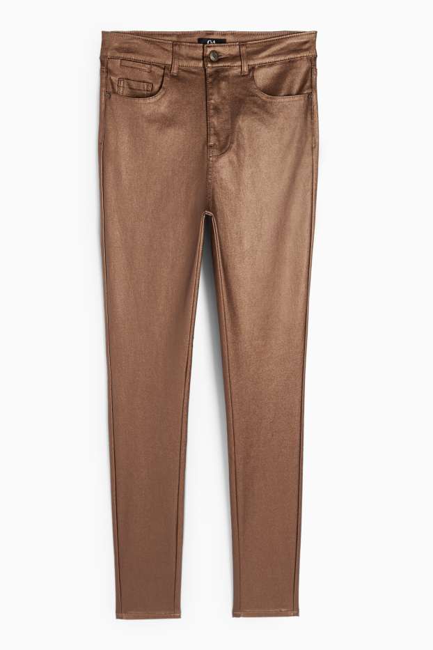 Women - Cloth trousers - high waist - skinny fit - brown
