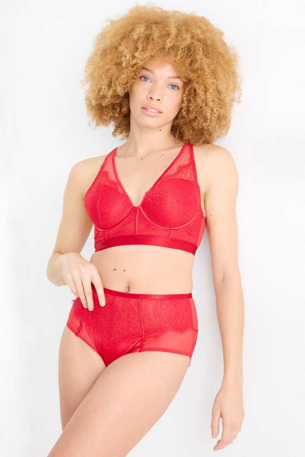 Donna - Reggiseno con ferretti - PLUNGE - imbottito - rosso