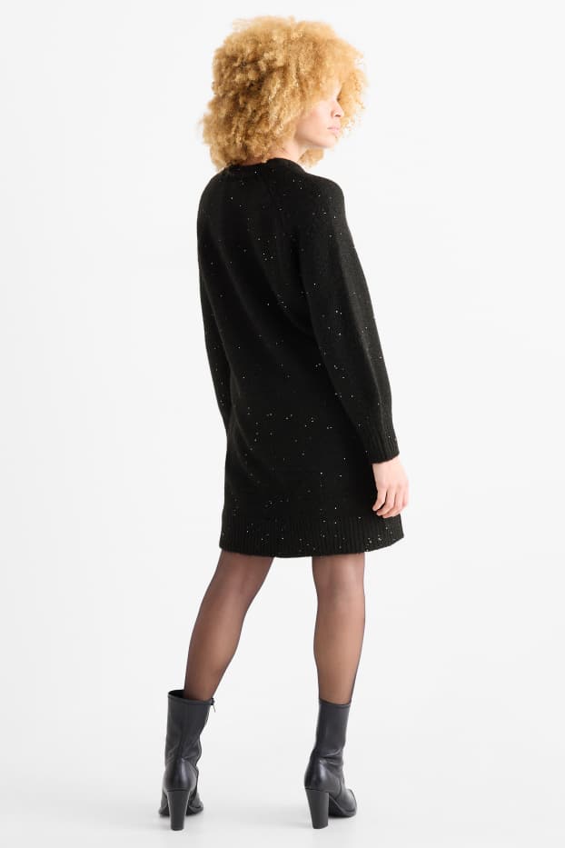Women - Knitted dress - straight fit - black
