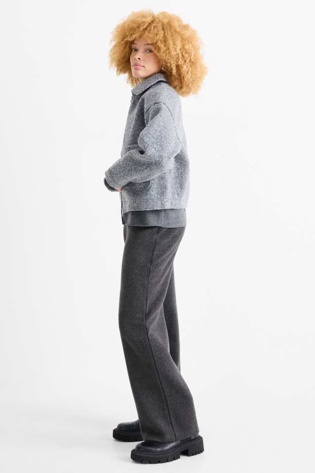 Damen - Strick-Jogginghose - gerippt - dunkelgrau