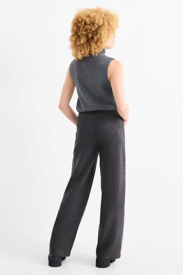 Damen - Strick-Jogginghose - gerippt - dunkelgrau