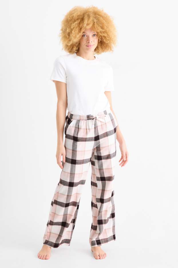Femmes - Bas de pyjama en flanelle - à carreaux - rose
