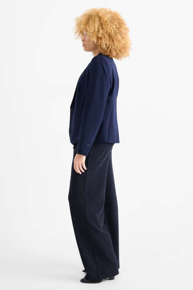 Donna - Pantaloni di jersey - vita alta - gamba ampia - blu scuro