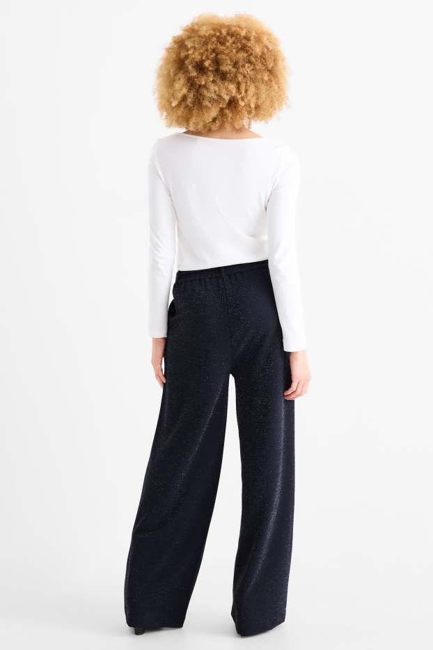 Donna - Pantaloni di jersey - vita alta - gamba ampia - blu scuro