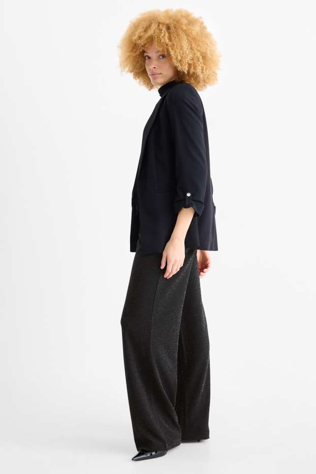 Women - Jersey trousers - high-rise waist - wide leg - black