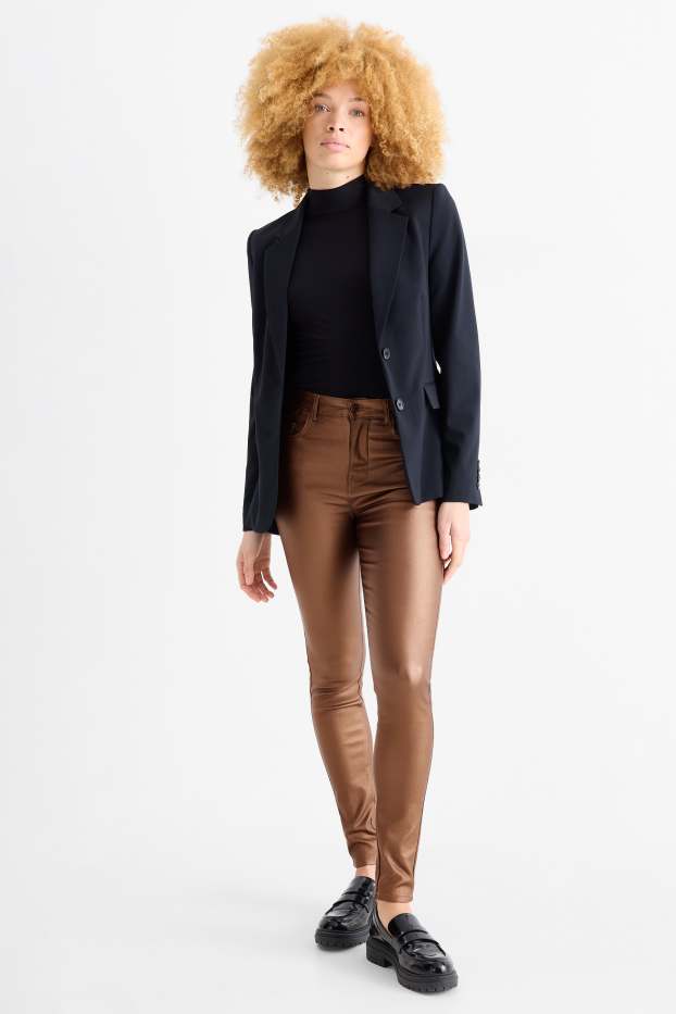 Women - Cloth trousers - high waist - skinny fit - brown