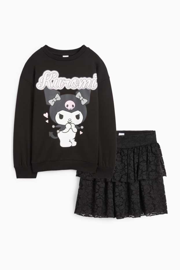 Copii - Fete - Kuromi - set - bluză de molton și fustă - 2 piese - negru