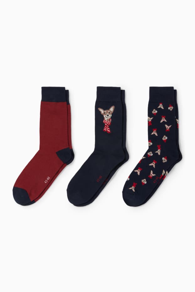 Herren - Multipack 3er - Weihnachts-Socken mit Motiv - dunkelblau
